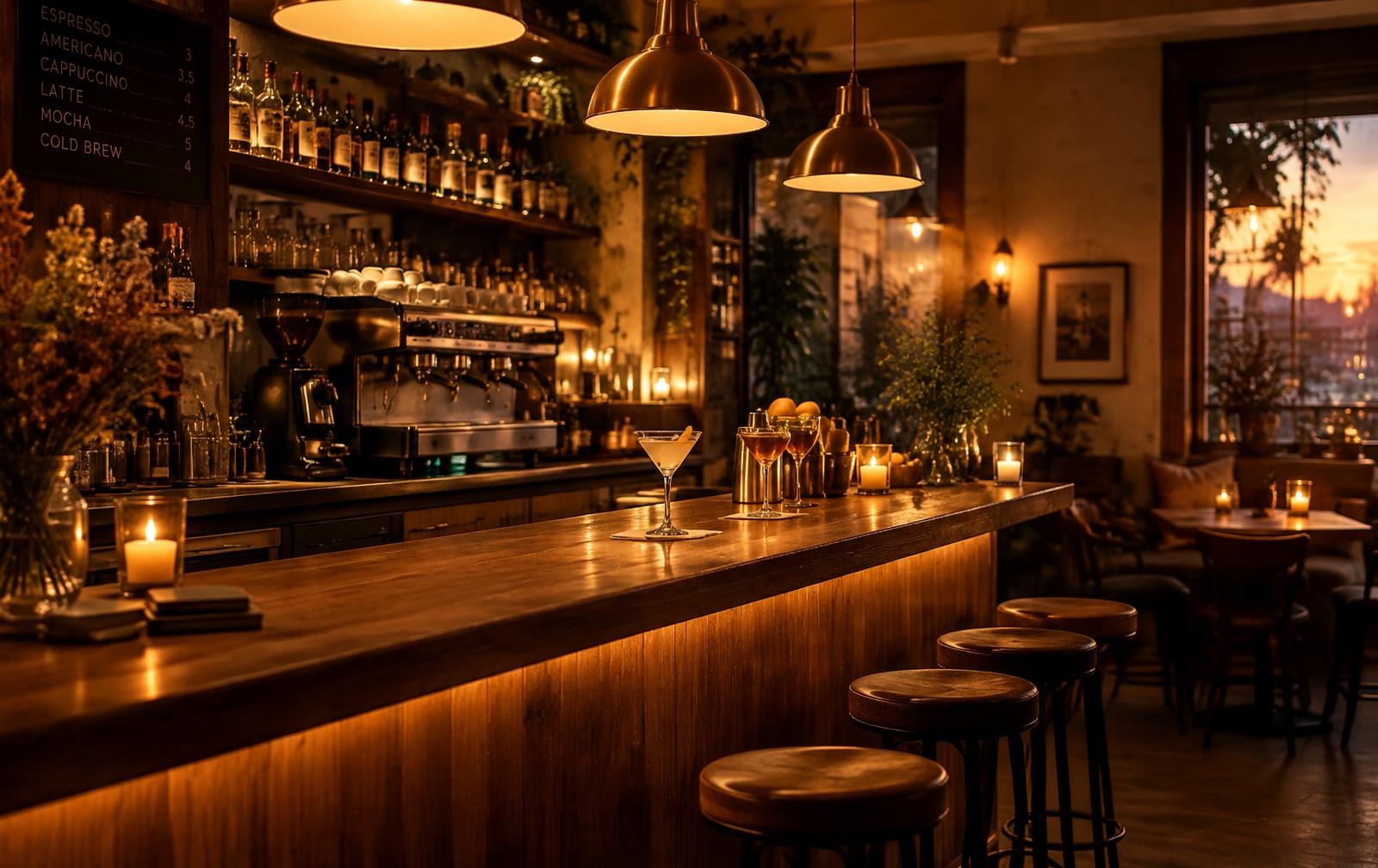 Warm interior of MOCCA Cafe & Bar